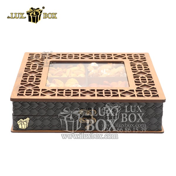 جعبه آجیل خشکبار پذیرایی چوبی مدل چرم لوکس باکس کد LB043